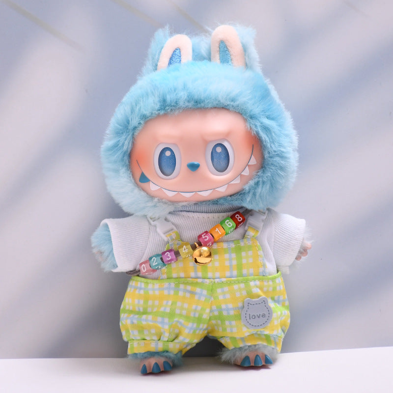 Only baby clothes] one, two and three generations of pendants labubu clothes plaid little suspenders pants cloth doll clothes