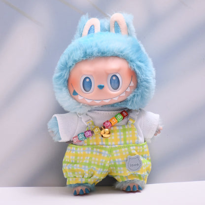 Only baby clothes] one, two and three generations of pendants labubu clothes plaid little suspenders pants cloth doll clothes