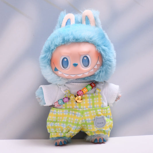 Only baby clothes] one, two and three generations of pendants labubu clothes plaid little suspenders pants cloth doll clothes