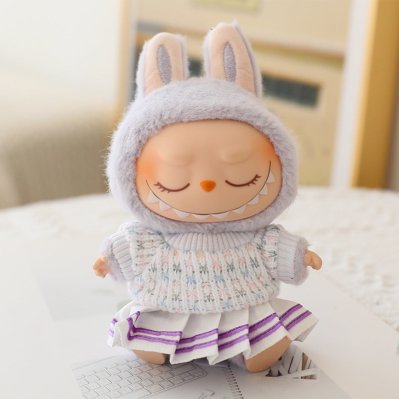 The second generation of Labubu blind box pendant clothes sit party pull cloth doll clothes for JK pleated skirt suit