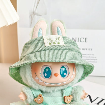 Labubu Doll Summer Outfit with Straw Hat & Accessories for 15cm Vinyl Doll