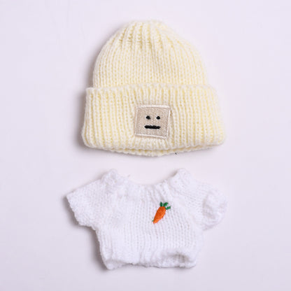 Labubu Doll Winter Outfit - White Sweater & Smiley Wool Hat for 17cm Pendant