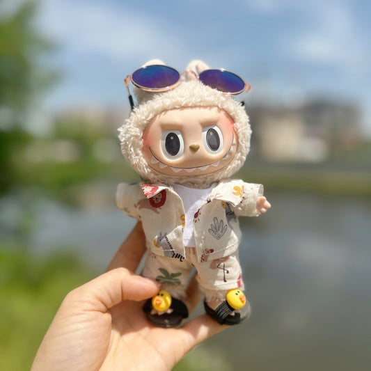 Only clothes] 17CM pendant blind box pull cloth doll clothes glasses LABUBU doll suit for the beach