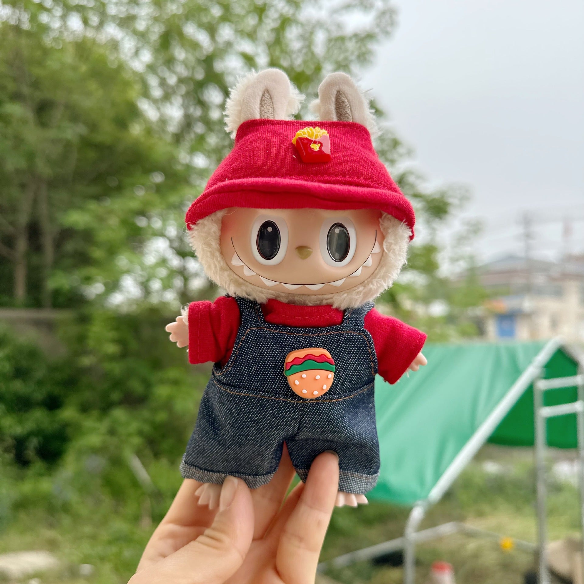 Only clothes] 15CM pendant cloth clothes key chain LABUBU baby hamburger fries suit in stock cute