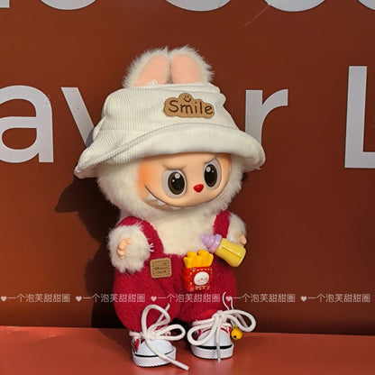 Labubu Doll Red Overalls Outfit with Hat & Shoes for 17cm Vinyl Doll