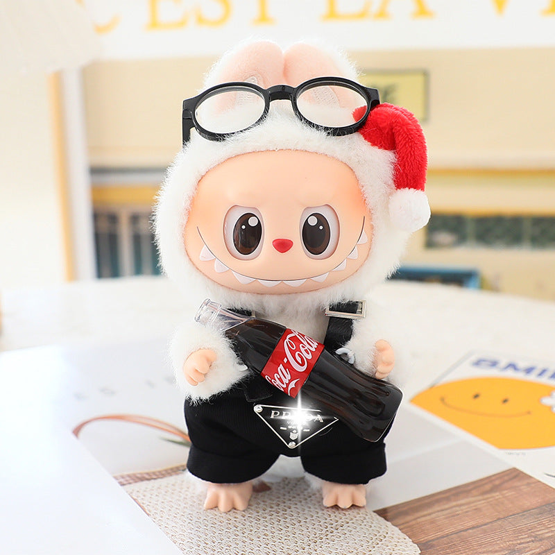 17cm Labubu Fisherman Hat Macaron Vinyl Face Labubu Doll Doll Triangle suit Glasses