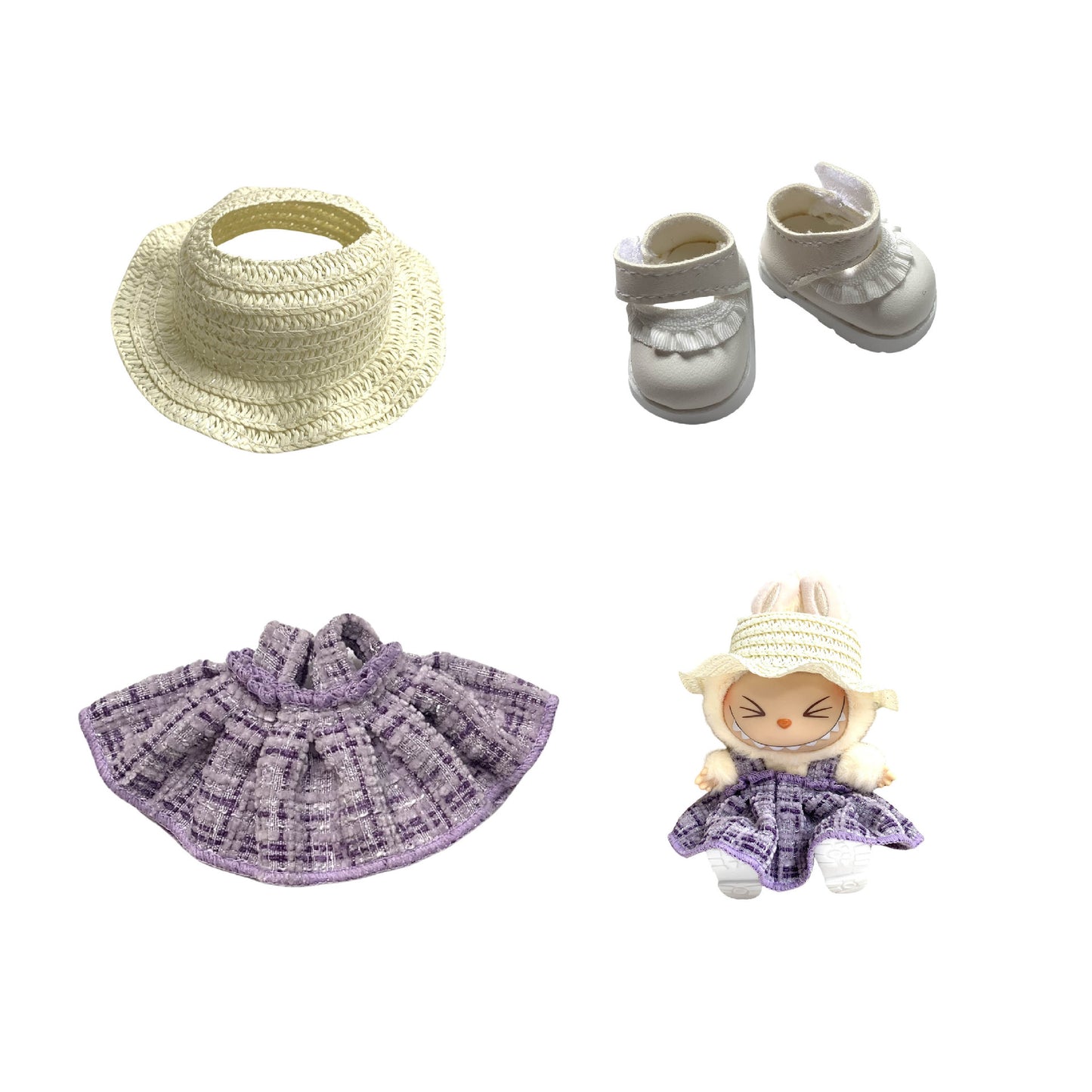 Labubu Doll Chanel Style Strap Dress Outfit for 15/17cm Dolls