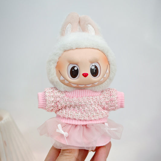 Labubu Doll Outfit Set - Knitted Sweater & Gauze Skirt with Bow Headband