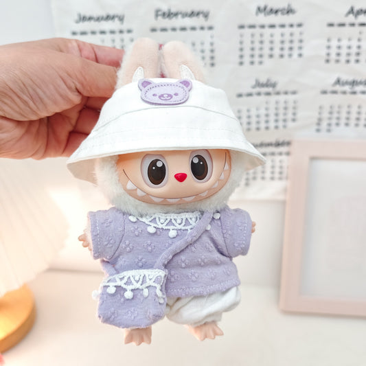 Labubu Doll Outfit: Purple & Pink Shoulder Bag Sets with Fisherman Hat