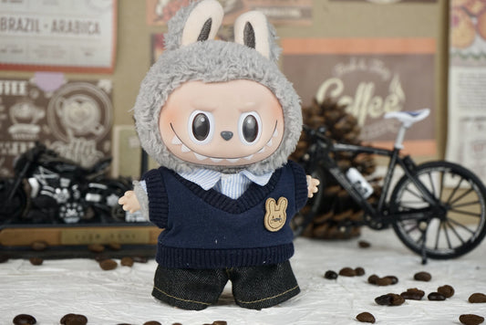 17cm Labubu Doll Gentleman Suit Outfit - Navy Blue & Gray