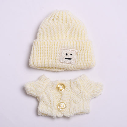 Labubu Doll Winter Outfit - White Sweater & Smiley Wool Hat for 17cm Pendant