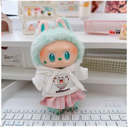 Labubu Doll Clothes - Trendy Hooded Sweatshirt & Pants for 10cm & 17cm Dolls