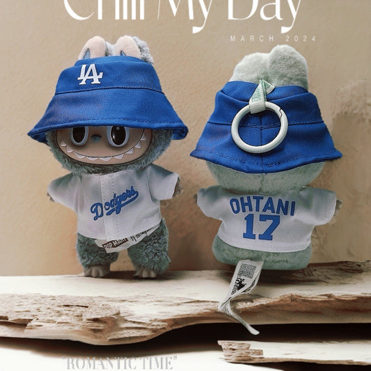 Labubu Doll Outfit - Blue & White T-Shirt with Hat for 17cm & 5cm Labubu