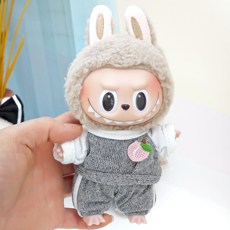 Suspender pants suit suitable for cloth cloth clothes to replace 15cm blind box series labubu vinyl baby clothes.