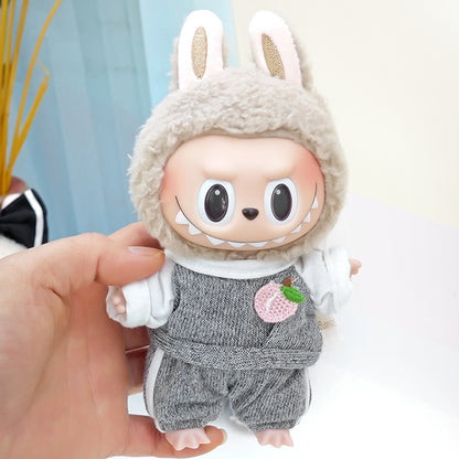 Suspender pants suit suitable for cloth cloth clothes to replace 15cm blind box series labubu vinyl baby clothes.