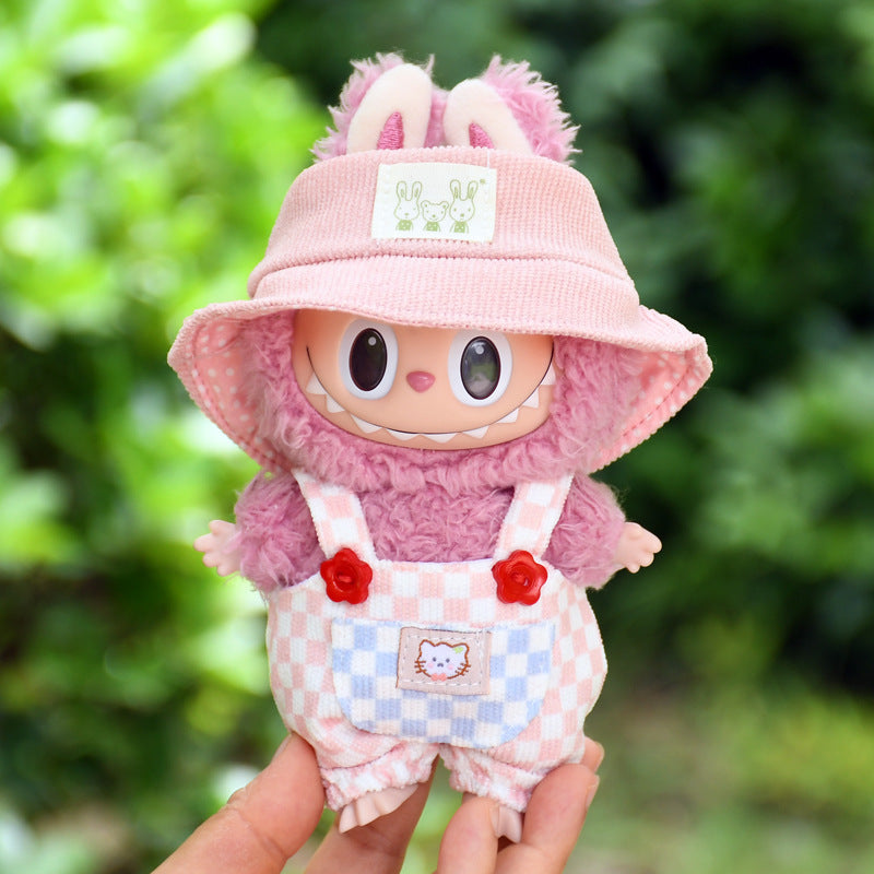 Only clothes] blind box 17cm pendant cloth cloth clothes plaid suspenders vinyl labubu cute baby pants