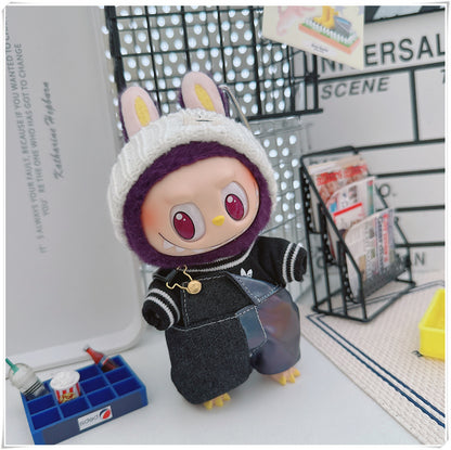 Labubu Doll Outfit - One Shoulder Cool Overalls & T-Shirt Set