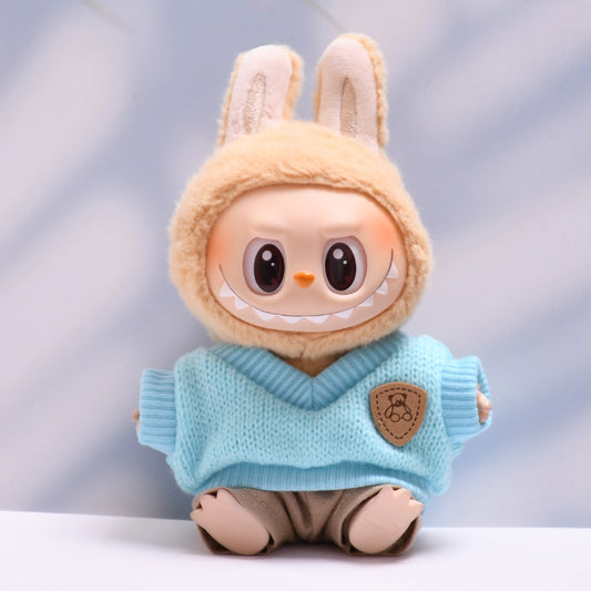 Only baby clothes] one or two generation pendant labubu clothes blue knitted waistcoat glasses hat suit cloth baby clothes