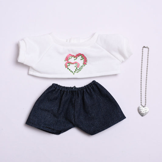 Only clothes] 38cm labubu doll love T-shirt jeans suit Labubu change clothes