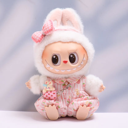 Only baby clothes] one, two and three generations of pendants labubu clothes strawberry jumpsuit suit labubu baby clothes