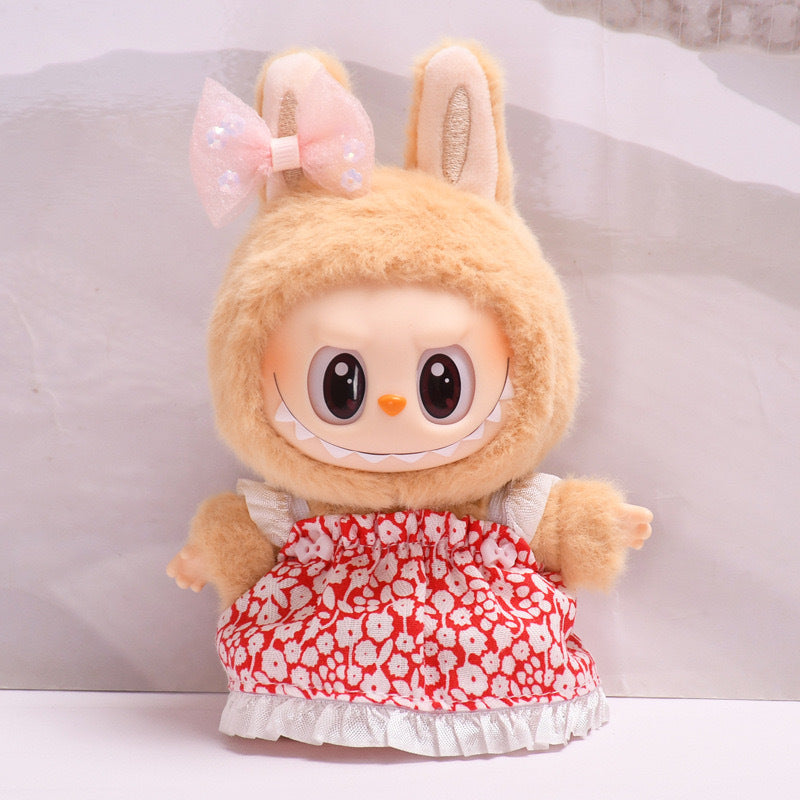 Only clothes] second generation blind box Labubu clothes key chain pull cloth sit party doll yellow love skirt