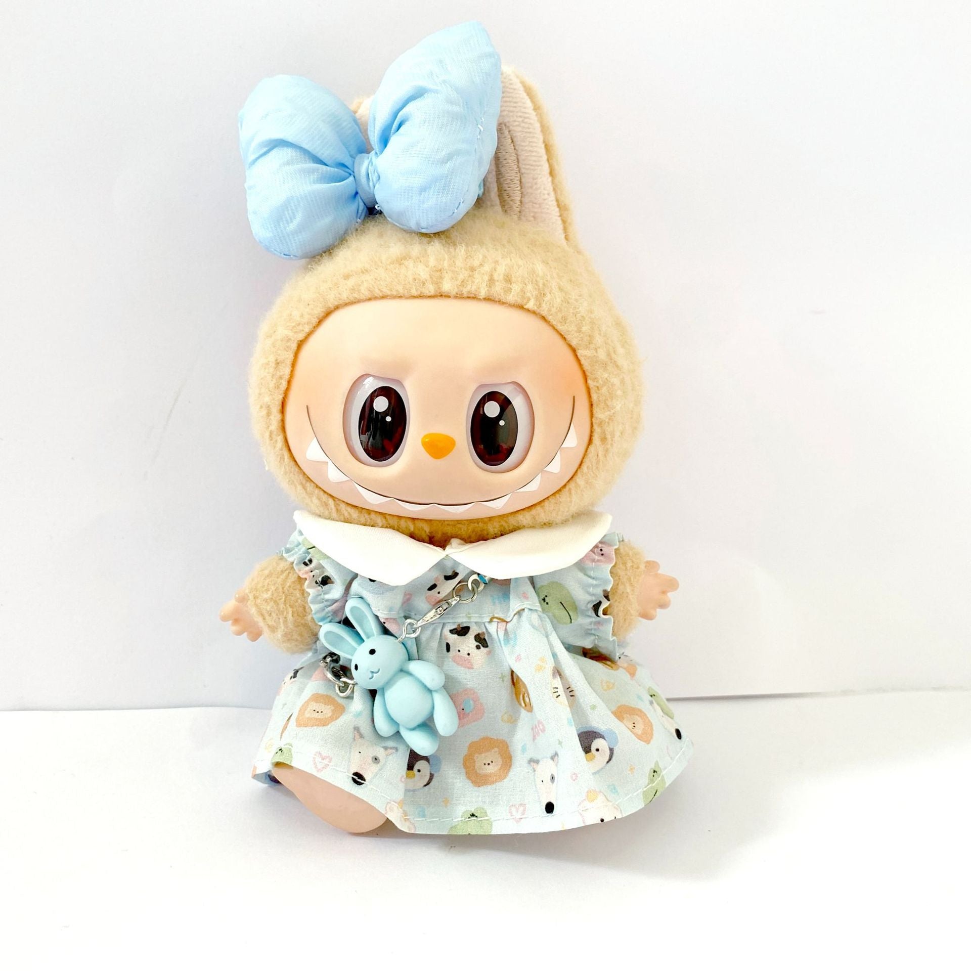 Bubble Mart 17cm Rab Cloth Pendant Sitting Party Doll Animal Print Skirt Rabbit Vest suit