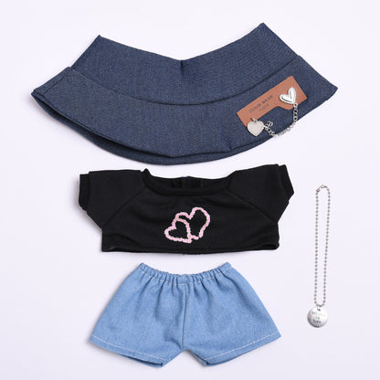 Only clothes] 38cm labubu doll love T-shirt jeans suit Labubu change clothes