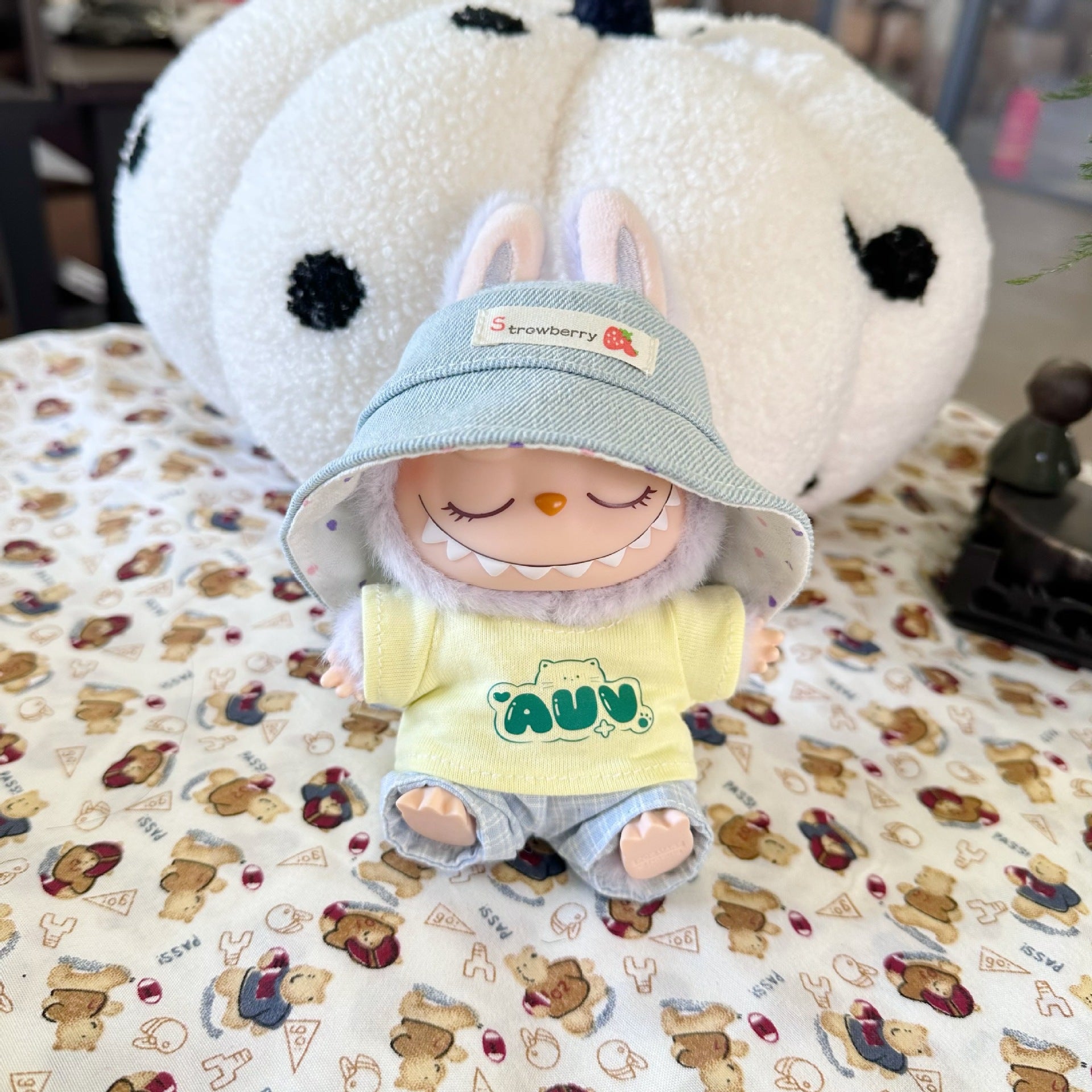 Vinyl Macaron Labu Cloth Clothes Two-generation LABUBU for Casual Plaid Two-piece Spring New Cute