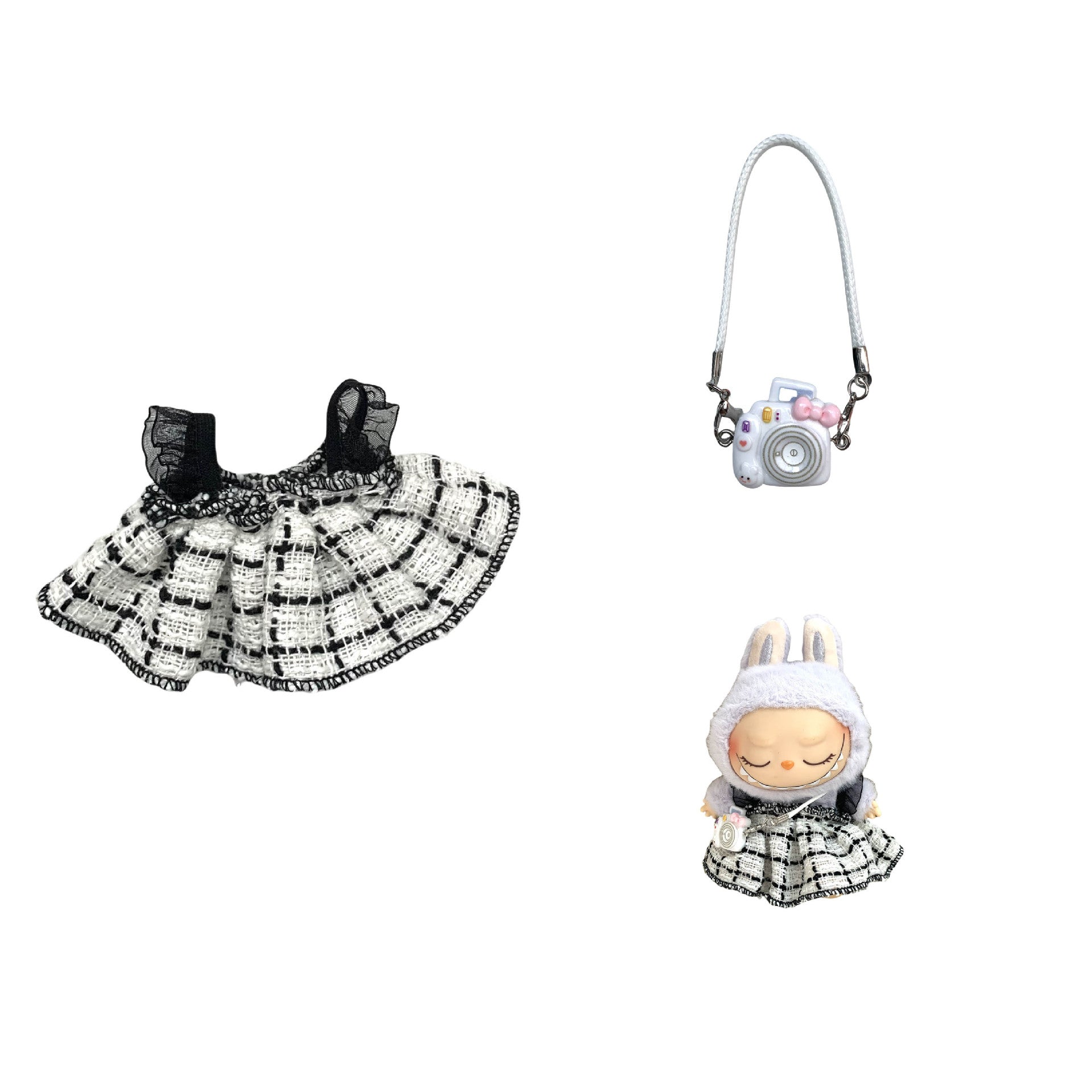 Labubu Doll Chanel Style Strap Dress Outfit for 15/17cm Dolls