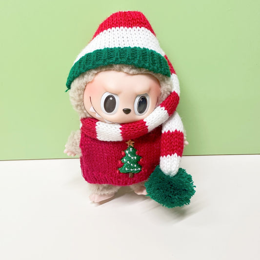 Blind Box pull cloth pendant clothes Christmas suit 15cm macaron labubu pendant doll New Year clothes