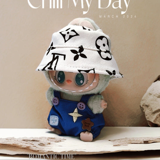 Labubu Doll Outfit - Black & Blue Overalls with Clover Hat