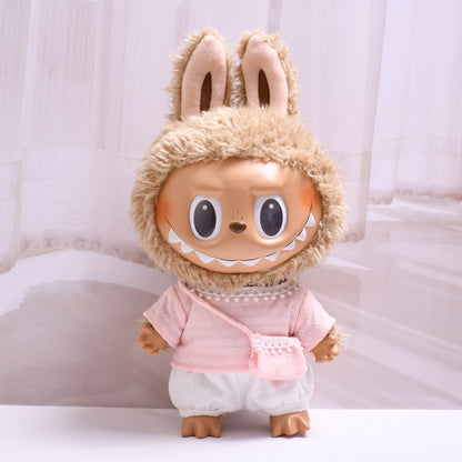 Labubu Doll Knitted Suit with Four-Petal Flower for 38cm Vinyl Doll