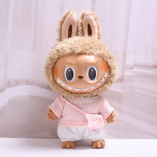 Labubu Doll Knitted Suit with Four-Petal Flower for 38cm Vinyl Doll
