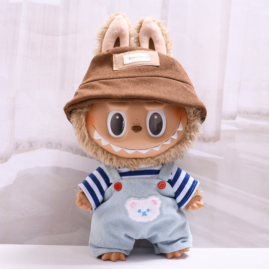 Only clothes] 38cm labubu doll blue striped bear suspenders Labubu changed to replace clothes
