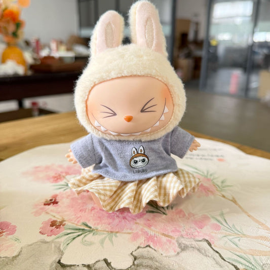 The first and second generation pendant labubu sit party clothes spring T-shirt plaid skirt suit generation LABUBU