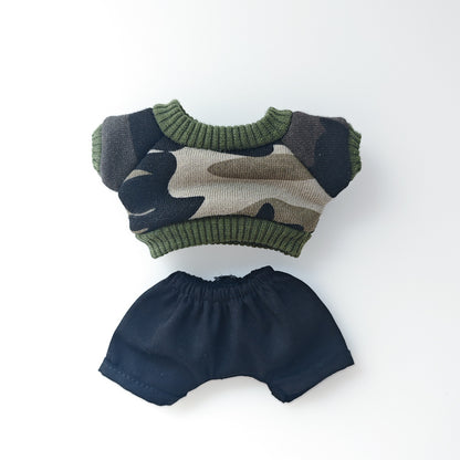 Labubu 17cm Doll Camouflage Outfit with Fisherman Hat & Accessories