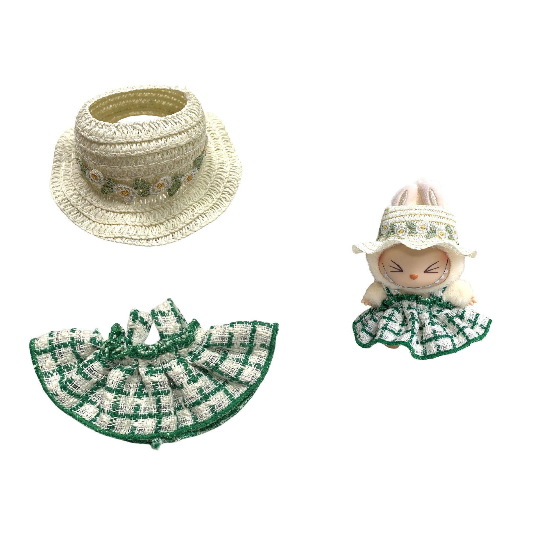 Labubu Doll Chanel Style Strap Dress Outfit for 15/17cm Dolls