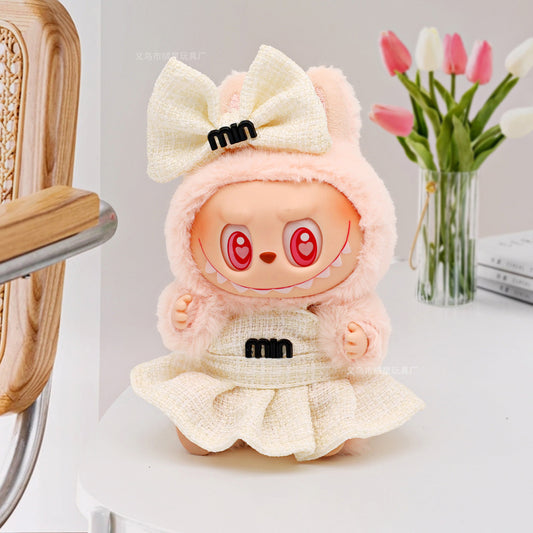 Labubu Doll Princess Dress Set with Bow - Mini Outfit for 10cm & 17cm Dolls