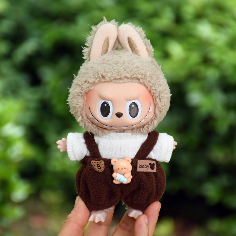 Pants Only] Macaron labubu Pendant Clothes Bear Brown Suspenders 17cm Labu Lovely Pants