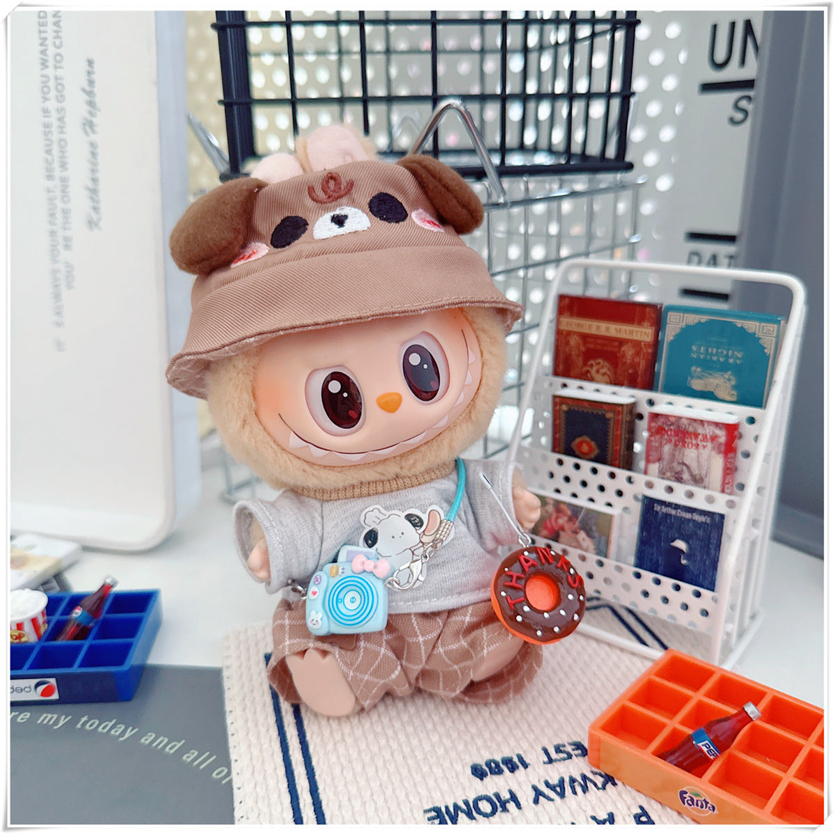 Labubu Doll Outfit - Plaid Suit, Hat & Accessories for 10cm & 17cm Dolls