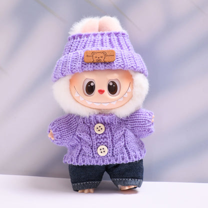Labubu Doll Button Sweater & Hat Outfit Set for 1st & 2nd Gen Pendants