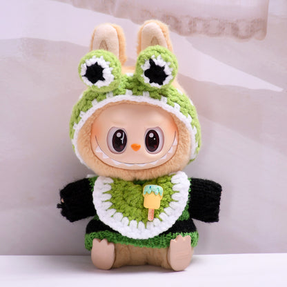 Labubu Doll Baby Clothes Set - Striped Sweater, Bib & Headband