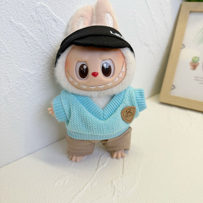 Labubu Sit Party Doll Coat Blue Knitted Pullover Two-Piece LABUBU for the First and Second Generation Clothes