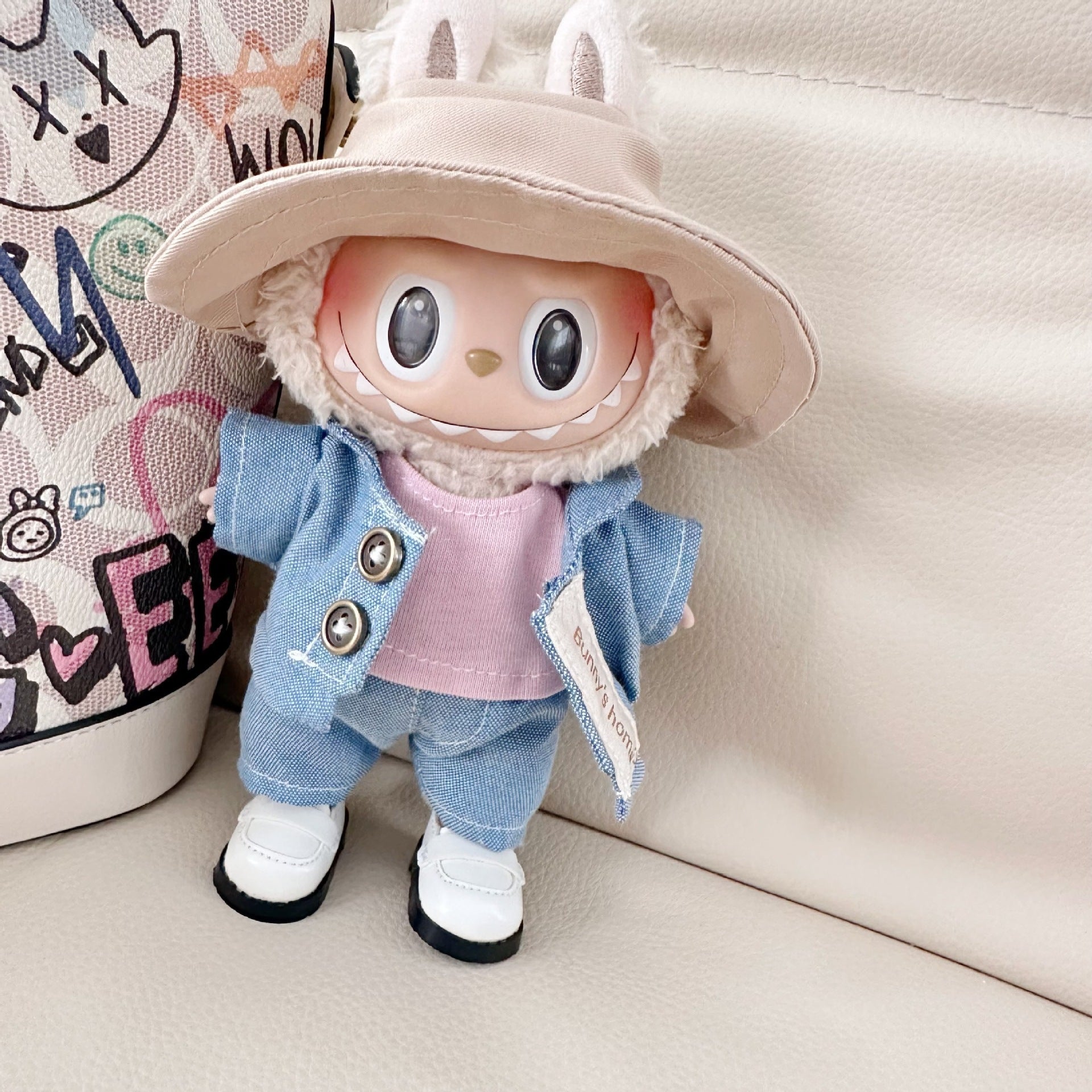 Only clothes] 17CM blind box cloth clothes tide cool powder shirt suit suit LABUBU white flower bud skirt