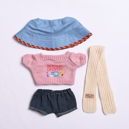 Labubu Doll Pink Sweater Outfit for 38cm Vinyl Doll - Scarf & Hat