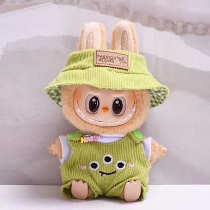 Labubu Doll Overalls Set - 3-Piece Outfit for 2nd Gen Pendant Vinyl Dolls