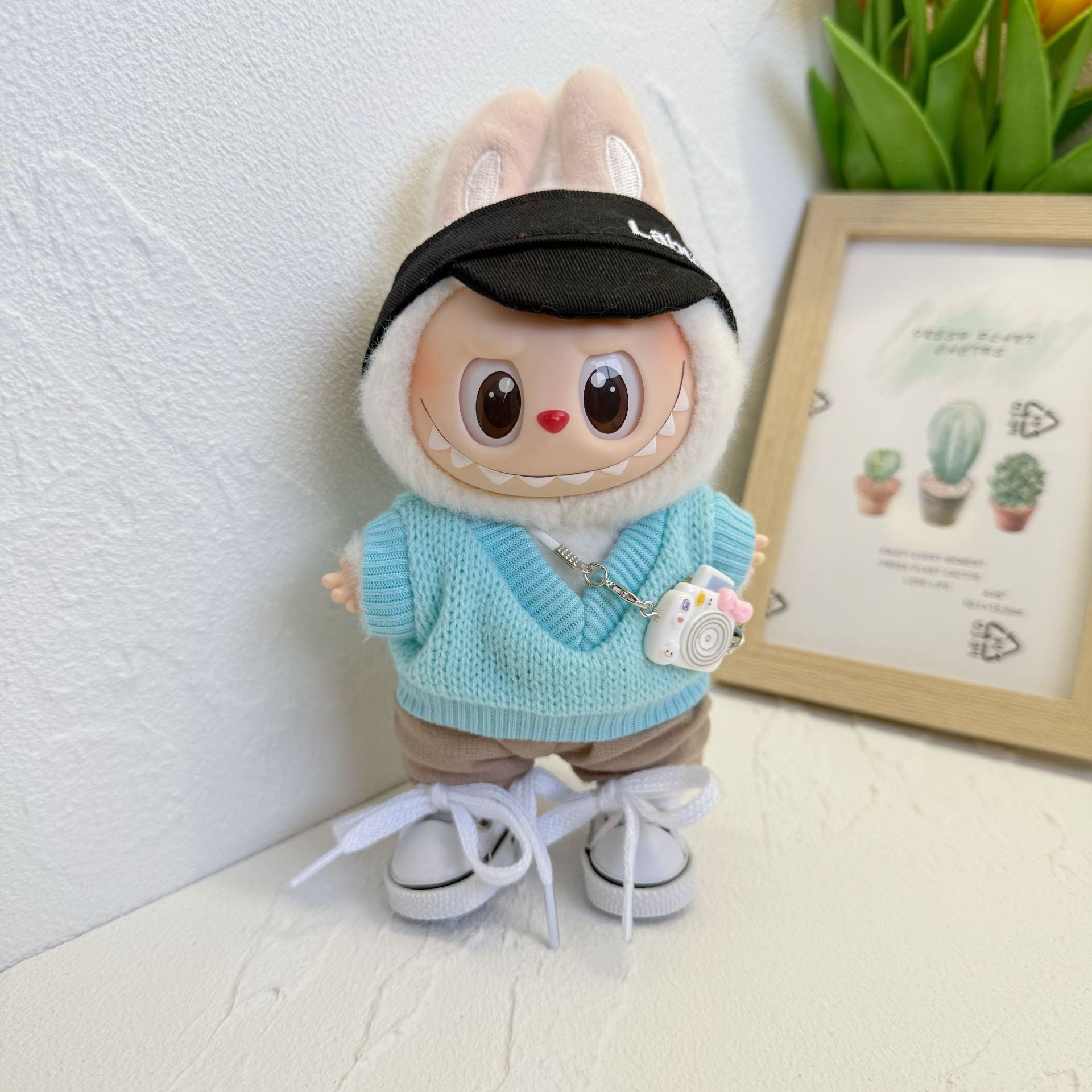 Labubu Sit Party Doll Coat Blue Knitted Pullover Two-Piece LABUBU for the First and Second Generation Clothes