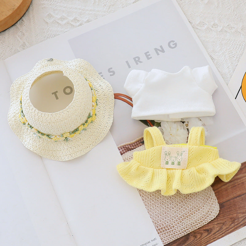 Generation II Blind Box Labubu Hanging Clothes Rab Cloth Sit Party Clothes Doll Summer Straw Hat Skirt
