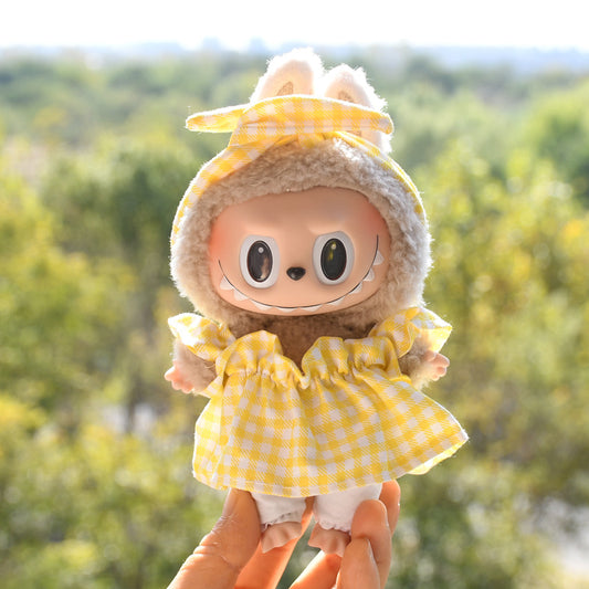 [Clothes for sale only] 17cm pendant cloth cloth clothes with hair band plaid skirt vinyl doll clothes