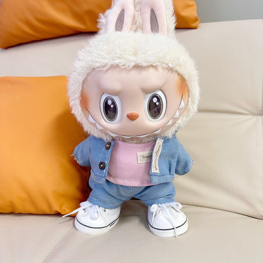 Only clothes] 38CM cloth vinyl plush doll clothes LABUBU for denim shirt pants three-piece set